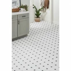 Black and White Marble Paver Residential Vinyl Sheet Flooring 12ft. Wide x Cut to Length by TrafficMaster -Addison Rugs Sales black and white marble trafficmaster vinyl sheet flooring c1100405k509g14 40 1000