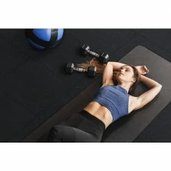 Black 25.2 in. x 25.2 in. x 0.68 in. Foam Shock Absorbing Gym Floor Tiles (4 Tiles/Pack) (17.64 sq. ft.) by TrafficMaster -Addison Rugs Sales black fleck trafficmaster gym floor tiles 24182coplhd 1f 1000