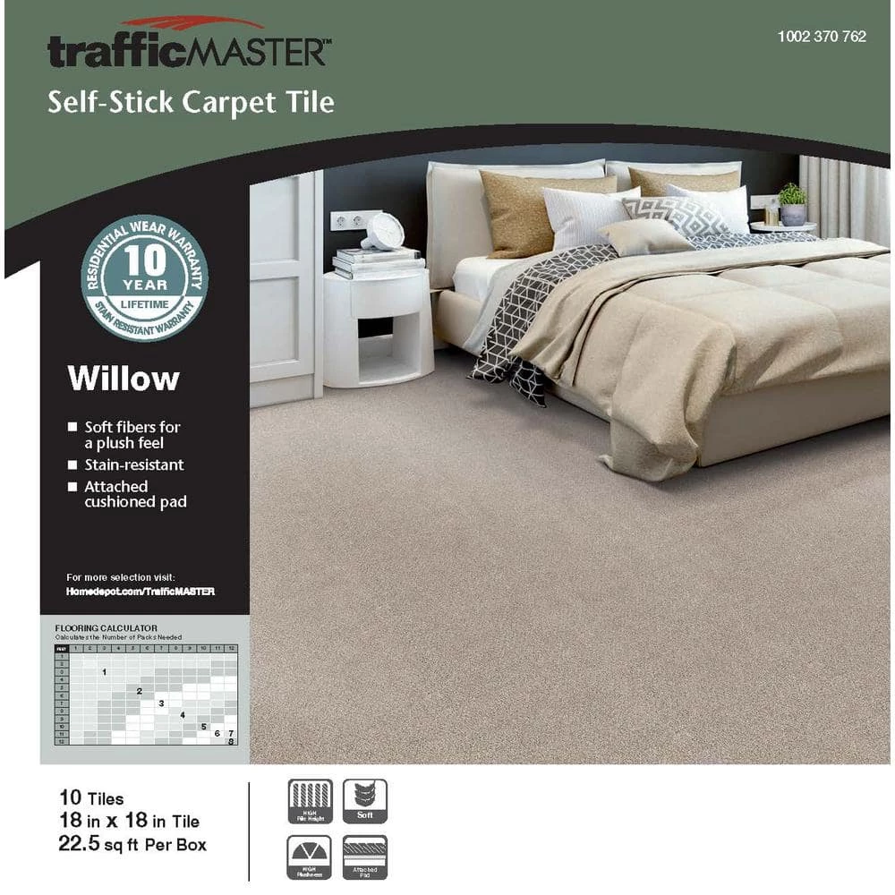 Willow Kirkdale Beige Residential 18 in. x 18 Peel and Stick Carpet Tile (10 Tiles/Case) 22.5 sq. ft. by TrafficMaster 5 Willow Kirkdale Beige Residential 18 in. x 18 Peel and Stick Carpet Tile (10 Tiles/Case) 22.5 sq. ft. by TrafficMaster - Image 3