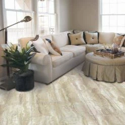 Light Grey 12 in. x 24 in. Travertine Peel and Stick Vinyl Tile Flooring (20 sq. ft. / case) by TrafficMaster -Addison Rugs Sales light grey travertine trafficmaster vinyl tile 221924u e1 1000