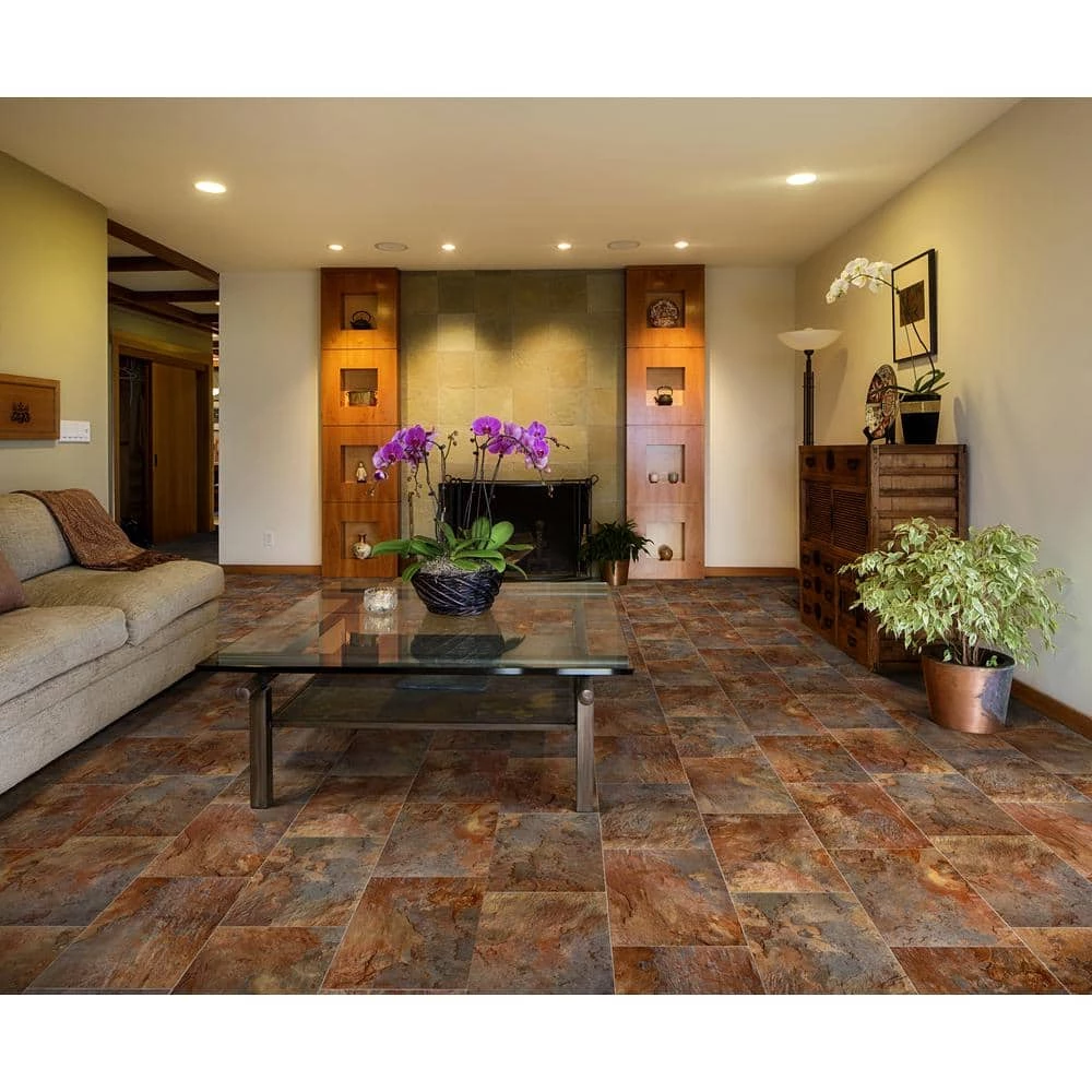 Rustic Rectangular Slate Clay Stone Residential Vinyl Sheet Flooring 12ft. Wide x Cut to Length by TrafficMaster 4 Rustic Rectangular Slate Clay Stone Residential Vinyl Sheet Flooring 12ft. Wide x Cut to Length by TrafficMaster - Image 2